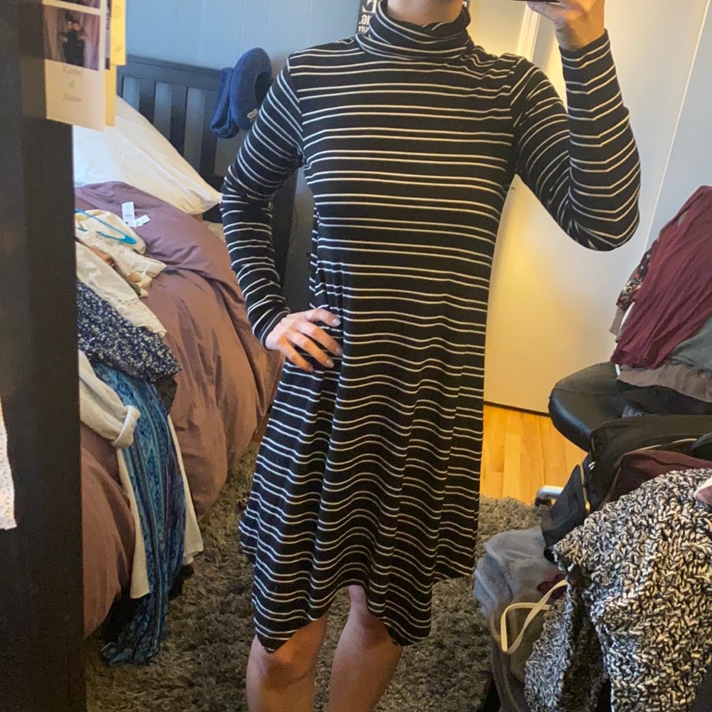 Flowy striped turtle neck dress